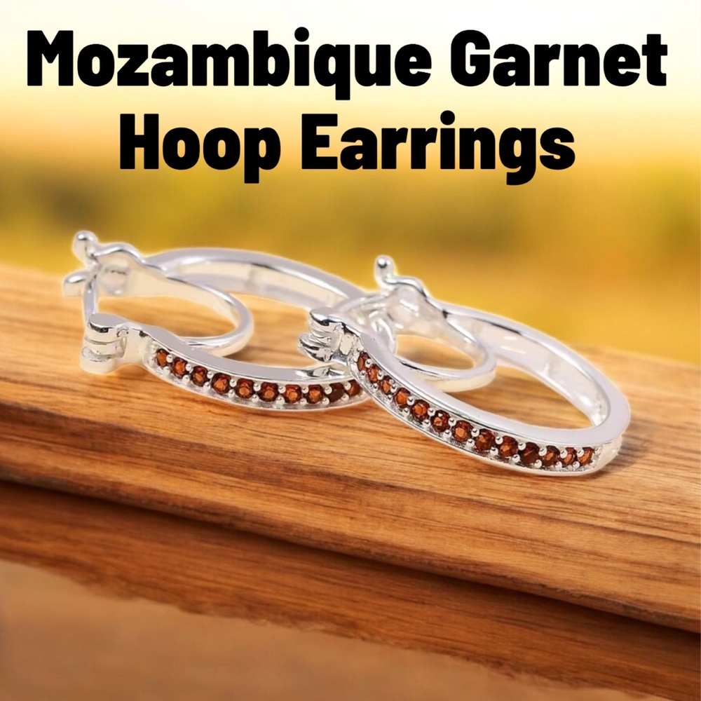 Mozambique Garnet Sterling Silver Gemstone Hoop Earrings NWOT